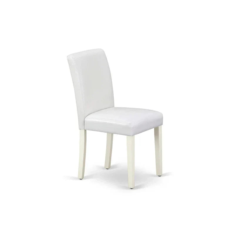 East West Furniture Round Dining Table Set - Kitchen Table with White Faux Leather Parson Chairs in Linen White (Various Piece Options) - image 5