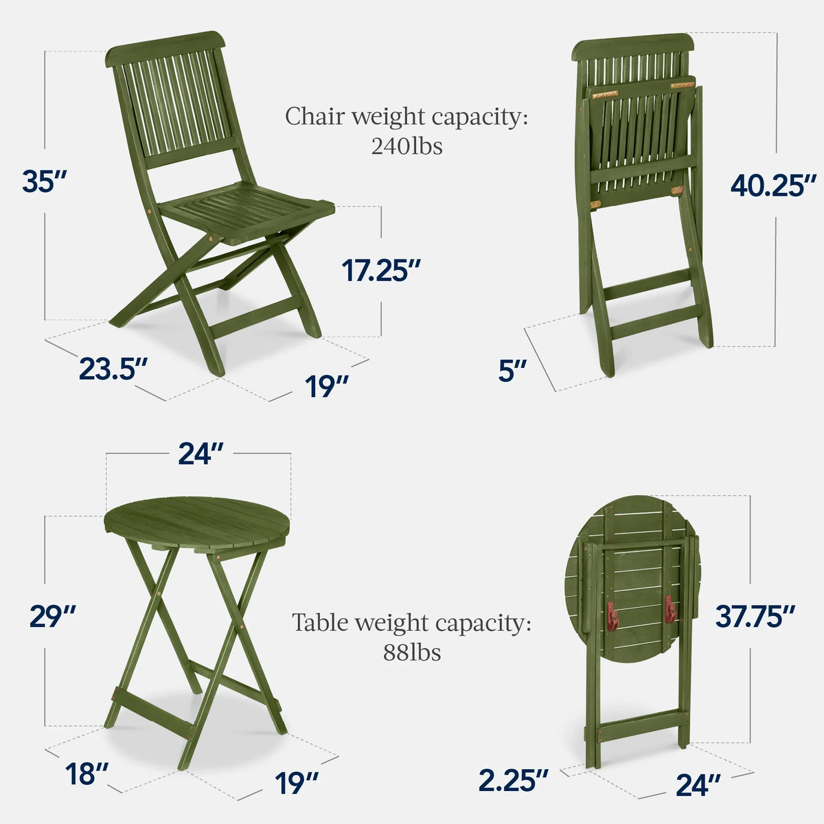 Best Choice Products 3-Piece Acacia Wood Bistro Set, Folding Patio Furniture w/ 2 Chairs, Table - Natural - image 34