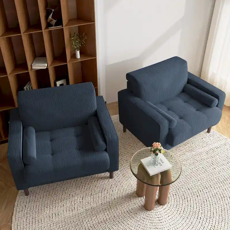 Set of 2 Modern Wide Armchairs in Corduroy - Accent Chairs - image 30