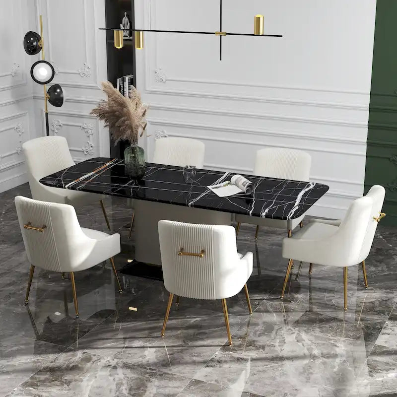 SEYNAR Set of 6 Modern Glam Boucle Velvet Dining or Vanity Chairs with Rear Handle - image 6
