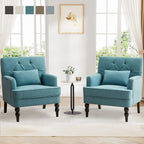 Set of 2 Arm Chair Upholstered Button Tufted Accent Chair with Lumbar Pillow Beige/ Grey/ Light Blue - image 11