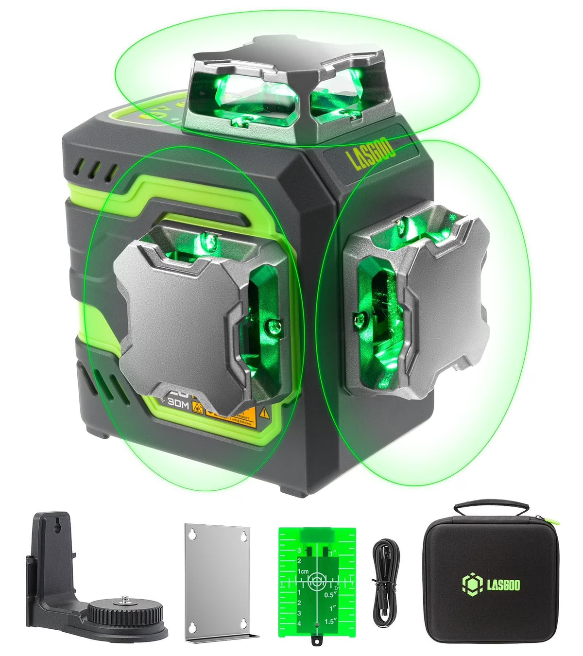 Laser Level 3x360- LASGOO with Remote Control, 2 Rechargeable Batteries, 100FT Range, 360- Magnetic Rotating Stand, IP54, 3Ds - image 3