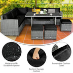 7 Pcs Rattan Patio Dining Furniture Sectional Sofa Set with Dining Table, Ottomans & Cushions - image 62