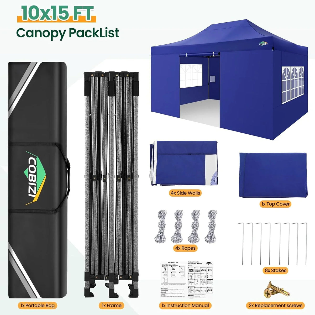 COBIZI 10x20 Heavy Duty Pop up Canopy Tent with 6 sidewalls Easy Up Commercial Outdoor Canopy Wedding Party Tents for Parties All Season Wind & Waterproof Gazebo with Roller Bag,Black(Frame Thickened) - image 125