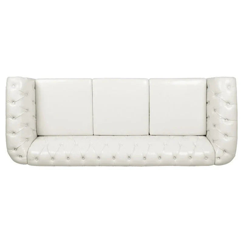 Cream 84.65 Traditional Chesterfield 3-Seater Sofa in PU Leather - image 10