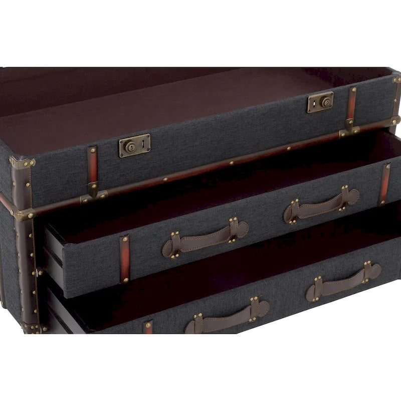 Roche River Decor Faux Leather or Linen Fabric Coffee Table Trunk with 2 Drawers and Buckle Hinged Top - Available in Dark Blue or Brown - image 12