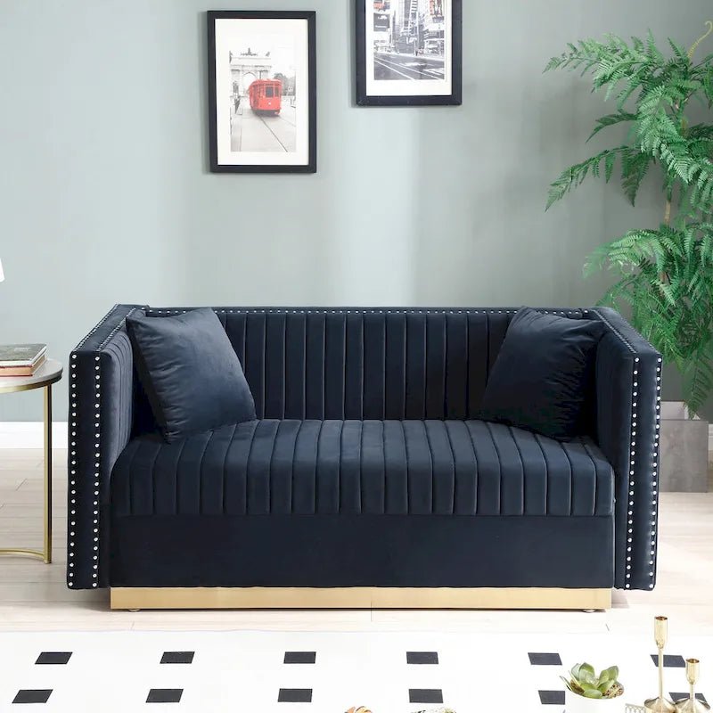 Modern Velvet Loveseat with Vertical Channel Tufting - 61.4 x 28 x 28 inches - image 1