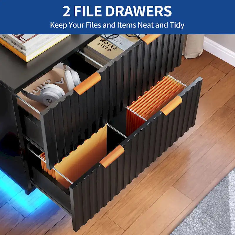 Moasis Lateral Filing Cabinet with LED Lighting and 2 Drawers for Home Office - image 7