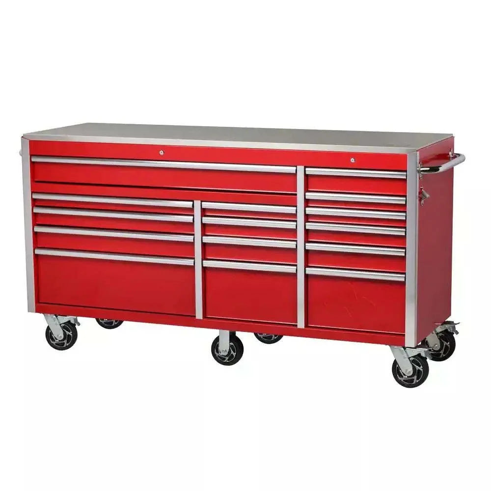 Heavy-Duty 72 in. W x 24 in. D 15-Drawer Tool Chest  Stainless Steel Top and Dual Locks Mobile Workbench - image 1