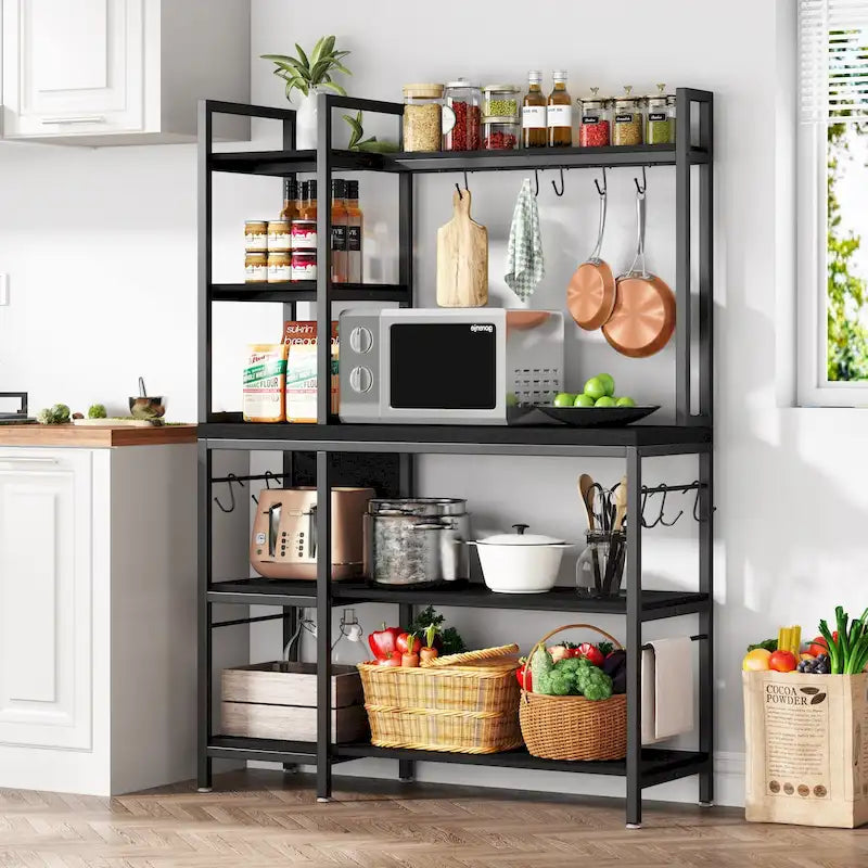 43-Inch Kitchen Bakers Rack with Microwave Stand - 5-Tier Utility Storage Shelf and 10 Hooks for Kitchen and Living Room - image 2
