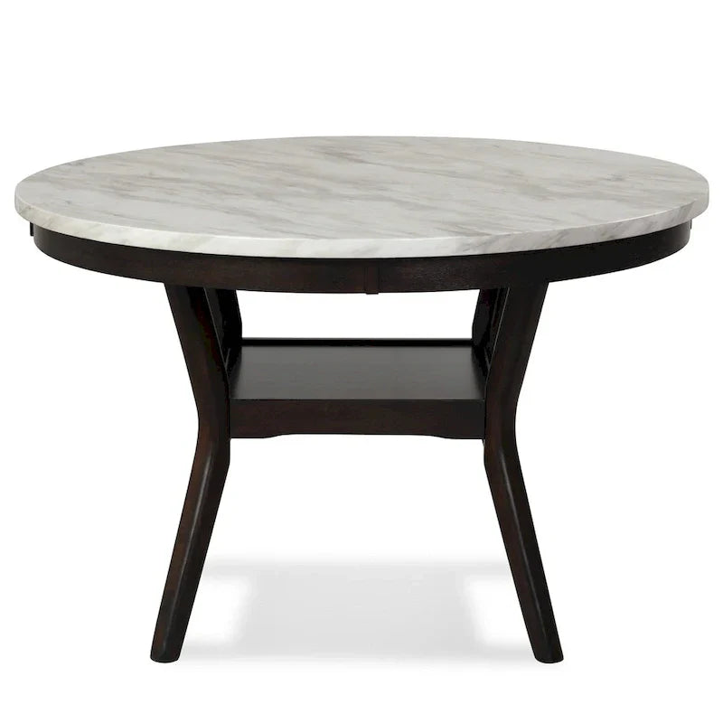 Kate 47-Inch Round Dining Table with Faux Marble Surface in White and Brown - image 3
