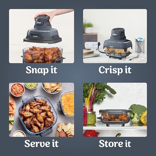 4 in 1 Portable Glass Air Fryer Cooking System, 4QT & 6 Cup Glass Containers with Storage Lids, Easy Meals, Microwave, Freezer & Dishwasher Safe, Air Fry, Bake & More, Cyberspace, FN101GY - image 6