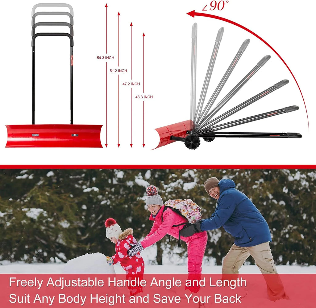 38 Inch Snow Shovel for Driveway,Bi-Direction Heavy Duty Snow Pusher with Wheels and Angled Blade for Efficient Snow Removal, Back Saver Snow Plow for Dorway Sidewalk - Big Wheels - image 5
