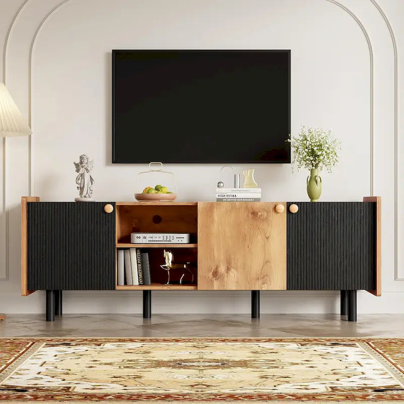 Mid-Century Modern TV Stand with 3 Cabinets - Media Console for TVs up to 70 inches, Stylish Entertainment Center with Storage for Living Room - image 3