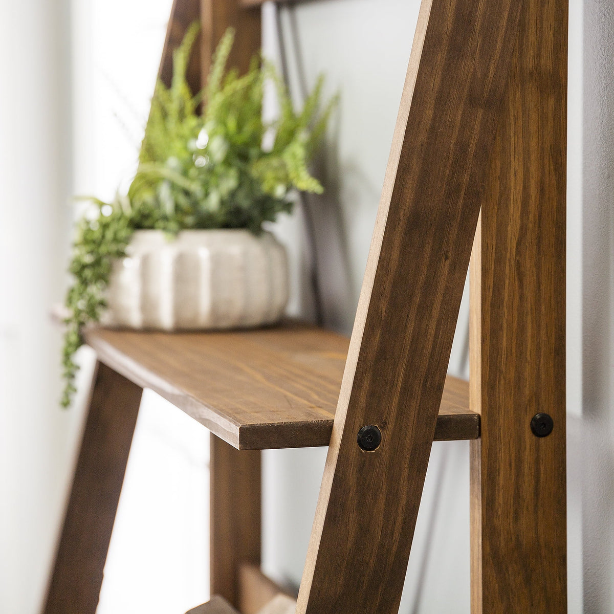 Walker Edison Solid Wood 4-Shelf Ladder Bookshelf, Brown - image 11