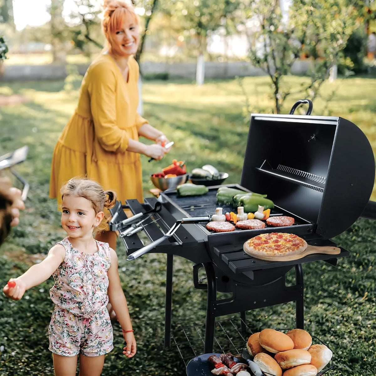 Devoko Charcoal Grill, Outdoor BBQ Grill with Offset Smoker and Side Table for Garden and Parties - image 2