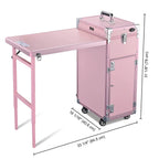 BYOOTIQUE Nail Desk Mobile Station Rolling Makeup Train Case Trolley Cosmetic Manicure Table Mirror 4 Drawers Pink - image 6
