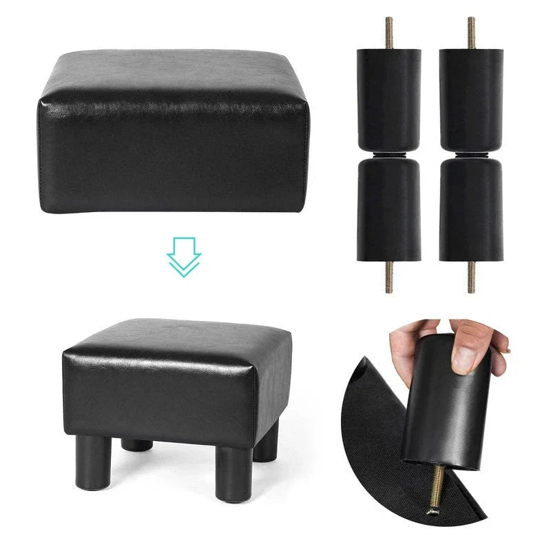 Square Footrest Stool with Upholstered Seat and Wooden Legs - image 5