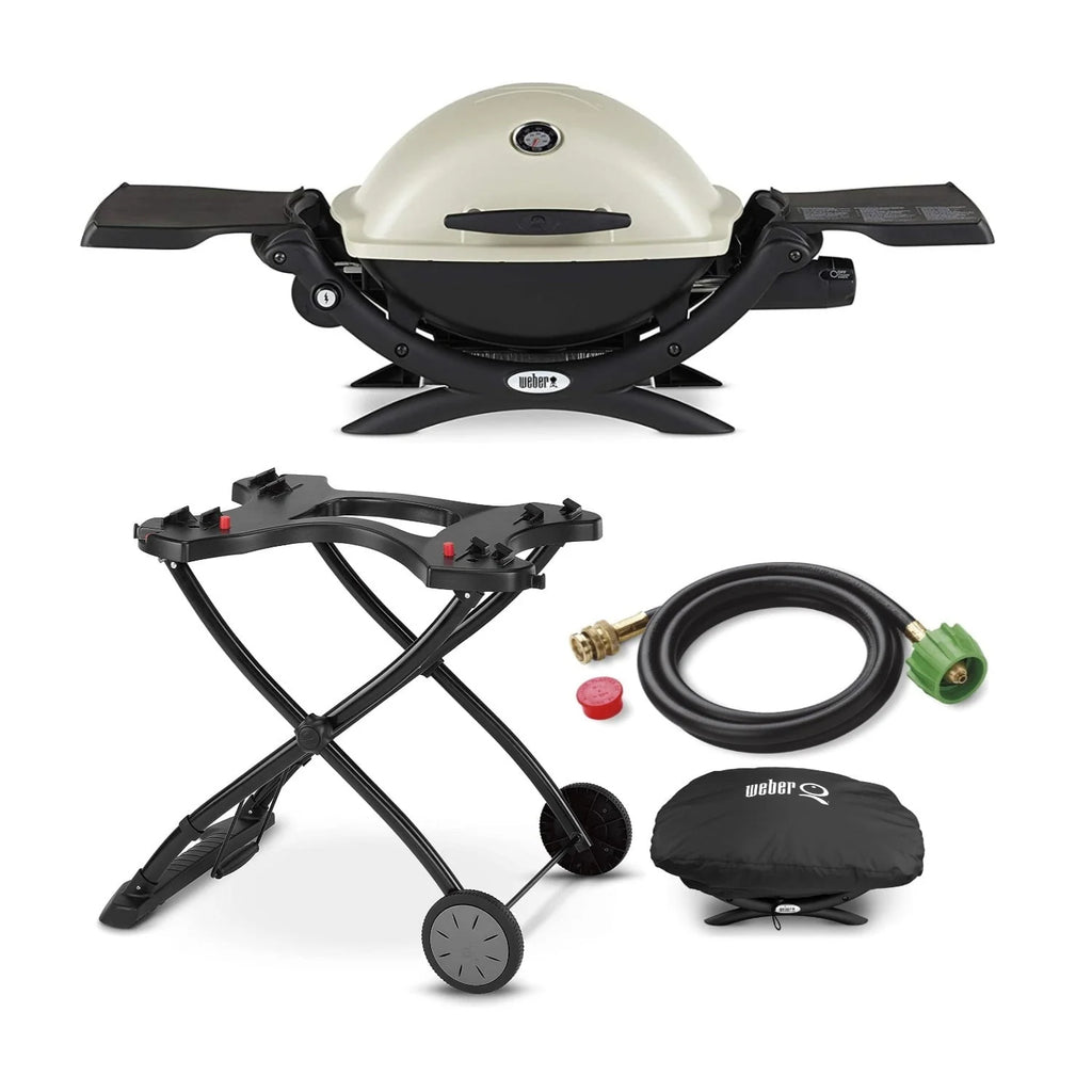Weber Q1200 Liquid Propane Grill (Titanium) with Portable Cart Bundle - image 1
