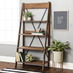 Walker Edison Solid Wood 4-Shelf Ladder Bookshelf, Brown - image 1