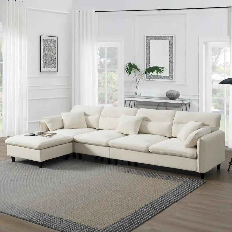 110-Inch L-Shaped 5-Seater Sectional Sofa with Removable Ottoman, Cloud Chenille Fabric, and 5 Cushions - image 6