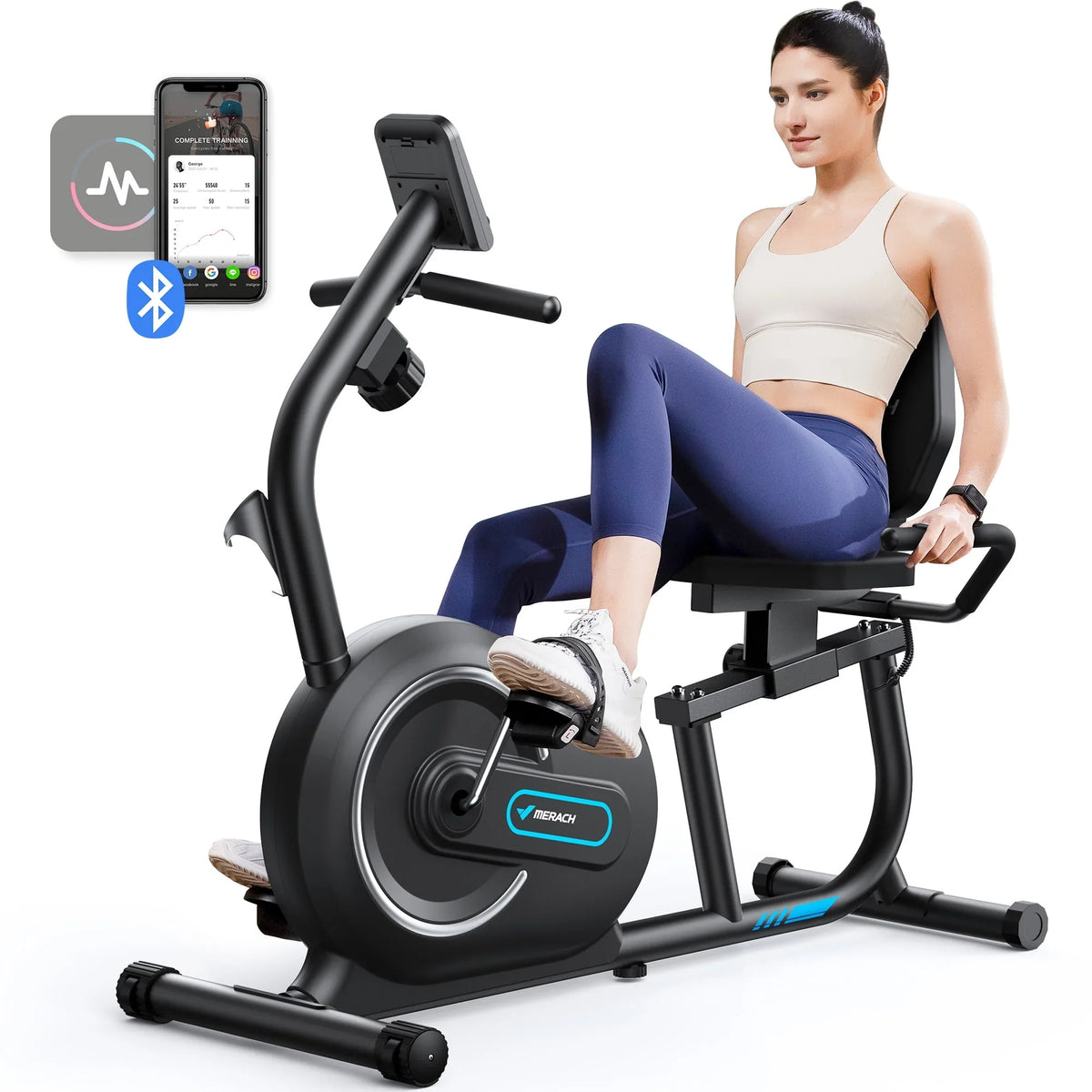 MERACH Recumbent Exercise Bikes for Home Sit Down Stationary Bicycle Magnetic 8 Levels Resistance Indoor Cycling Bike with Free APP - image 2