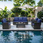 Wisteria Lane 4 Piece Outdoor Patio Furniture Sets, Wicker Conversation Set for Porch Deck, Grey Rattan Sofa Chair with Cushion Blue - image 1