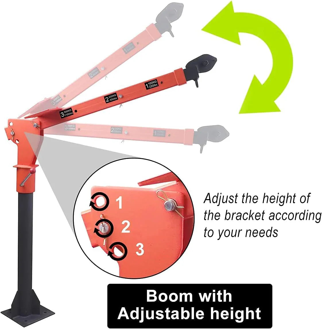 Pismire Winch Versatile 0.5T Folding Truck-Mounted Bed Crane Hoist Lift Pickup with Electric Winch 3500 lb 12V, Painted Steel 1100 lb Pickup 360 Swivel Base - image 6
