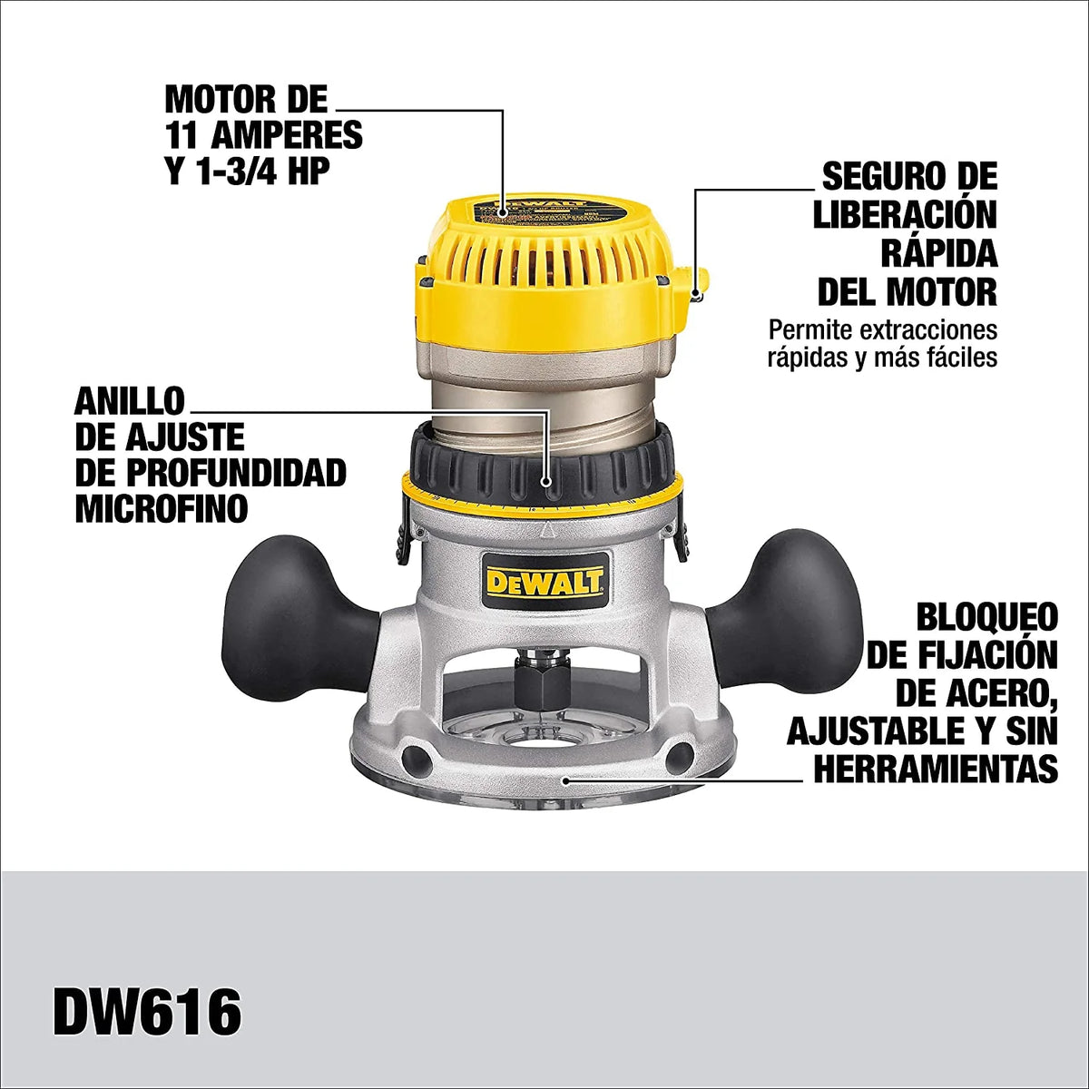 DEWALT Router, Fixed Base, 1-3/4-HP (DW616) , Yellow - image 2