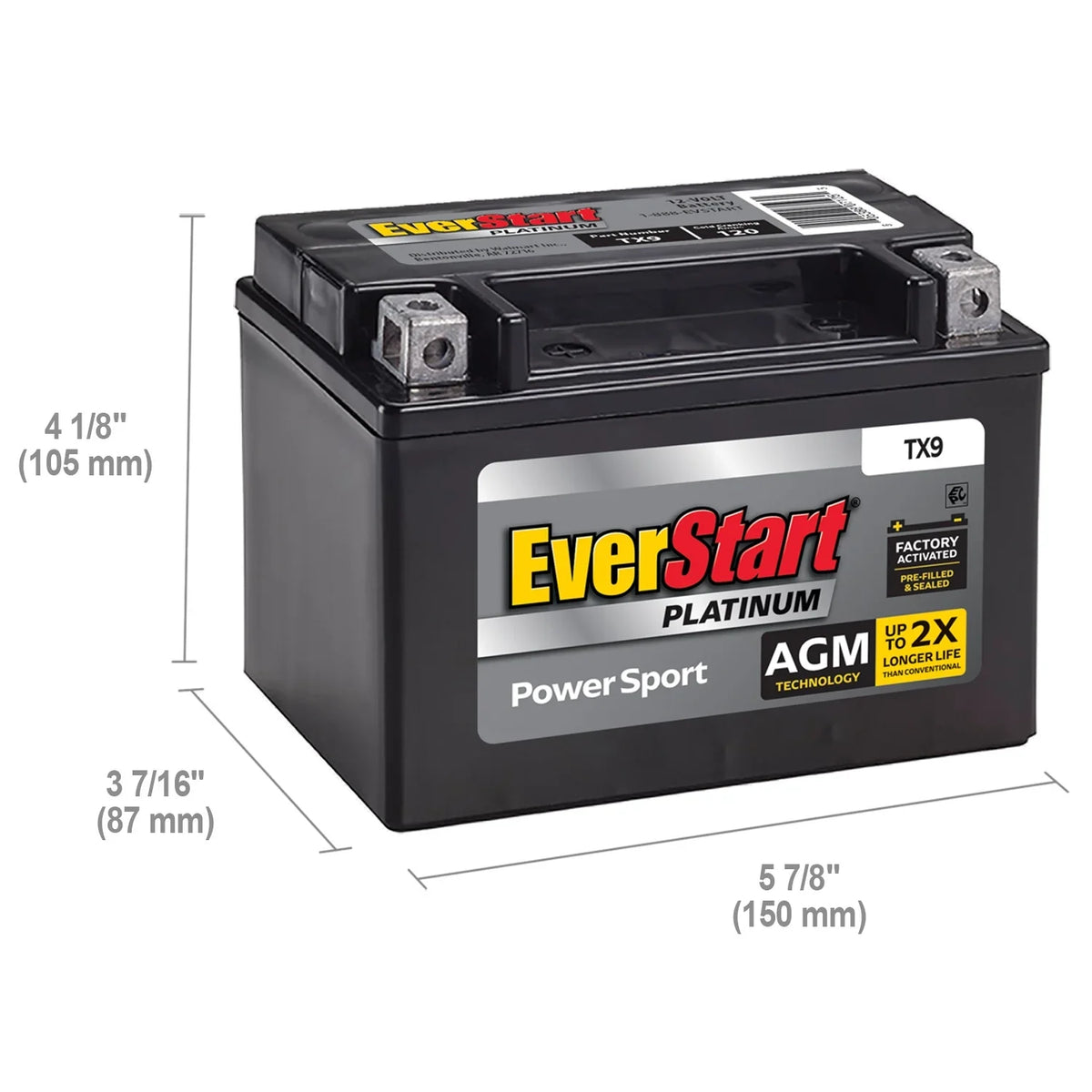 EverStart Platinum BOXED AGM Power Sport Battery, Group Size TX9 12 Volt, 120 CCA - image 2