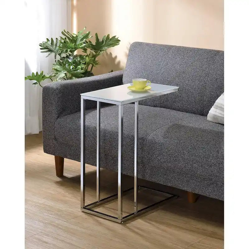 Chrome and White Glass Top Accent Table - image 2