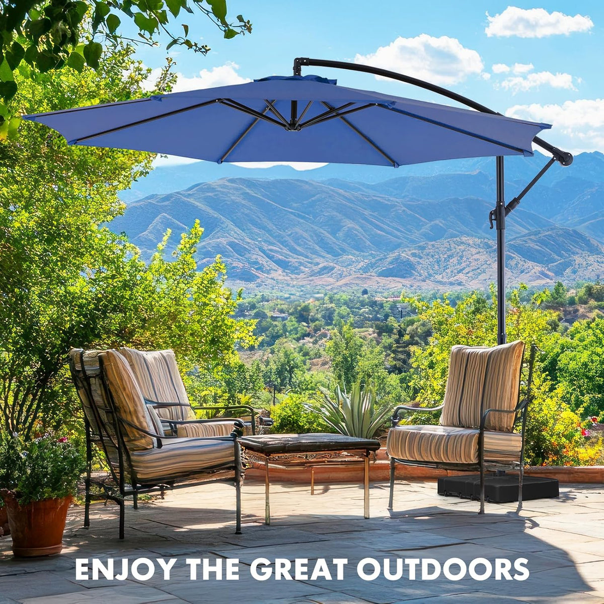 9.8FT Offset Patio Umbrella Hanging Cantilever Umbrella Outdoor Sun Shade with Easy Tilt Adjustment, 8 Ribs, UV Protection for Backyard, Lawn, Garden and Pool, Blue - image 28