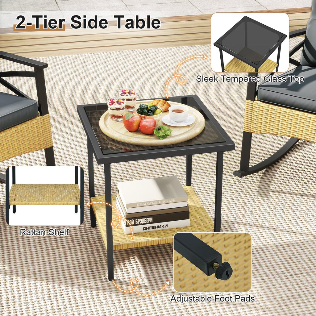 Tangkula 3 Pieces Outdoor Rocking Chairs Set for Garden - image 7