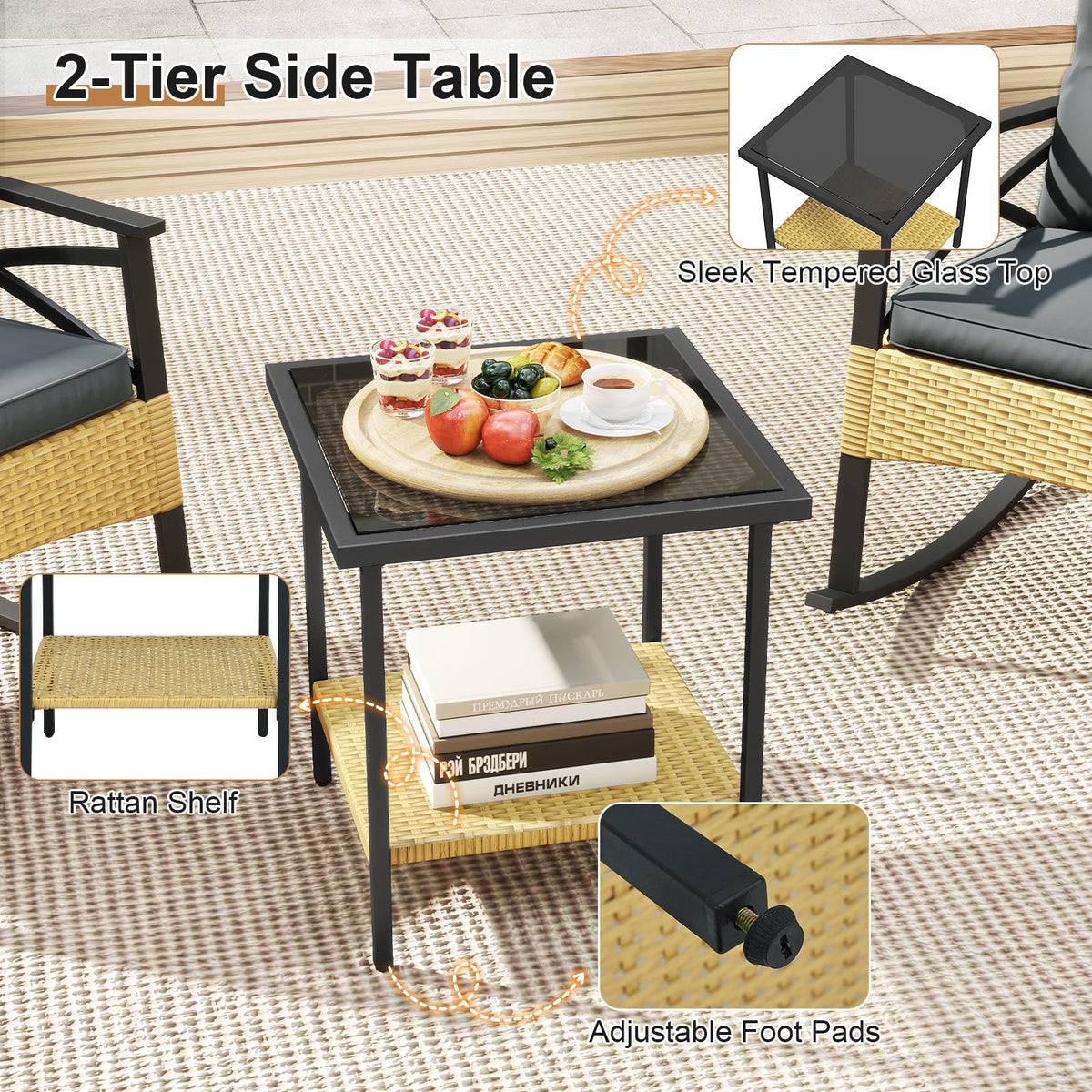 Tangkula 3 Pieces Outdoor Rocking Chairs Set for Garden - image 7