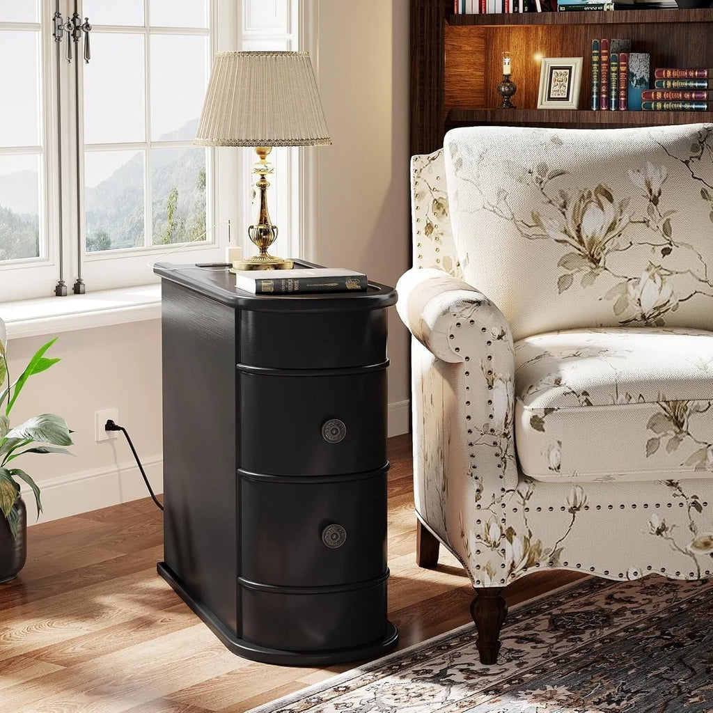 Solid Wood Chairside End Table, Two-Drawer Narrow Side Table Slim - image 52