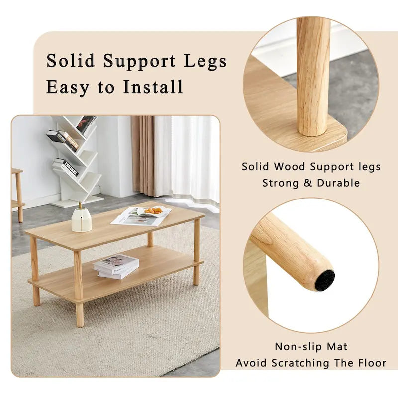 39-Inch Coffee Table with Two-Tier Design and Rubberwood Legs - image 10