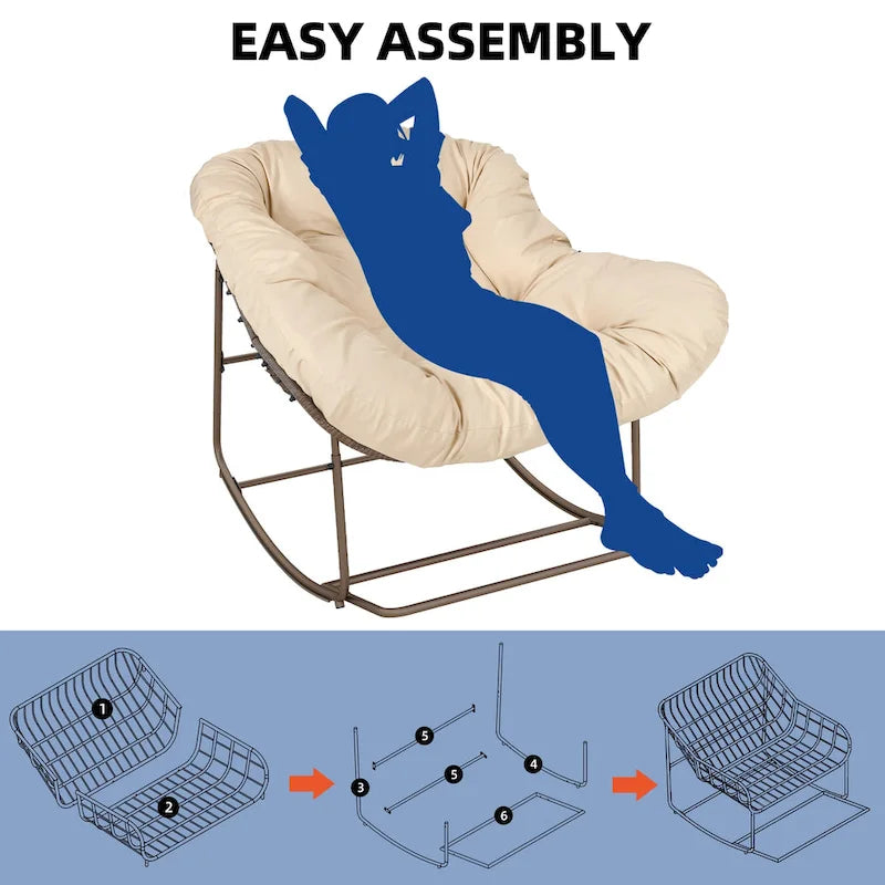 Moasis Oversized Outdoor Papasan Rocking Chair with Cushion - Patio Basket Chair - image 4
