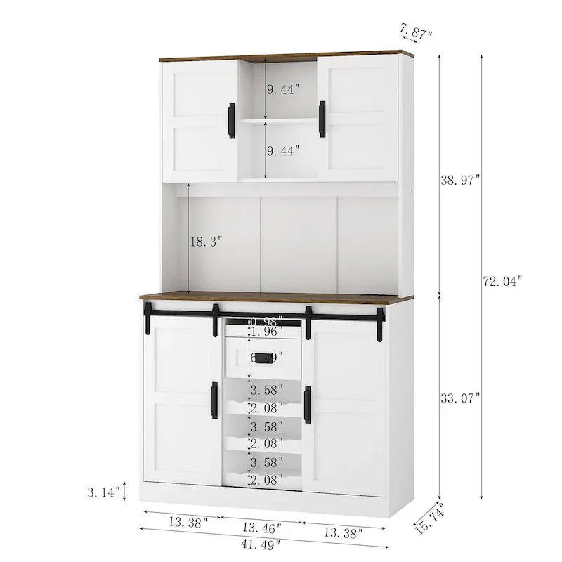Rustic White Farmhouse Bar Cabinet with Sliding Barn Door - Spacious Kitchen Buffet and Coffee Bar Sideboard Table - image 3