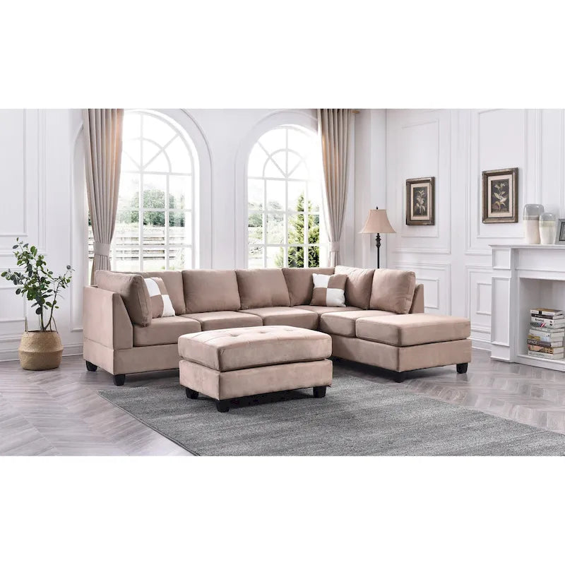 Malone 111-Inch Suede 4-Seater Sectional Sofa with Two Throw Pillows - Dimensions: 111L x 78W x 34H - image 29