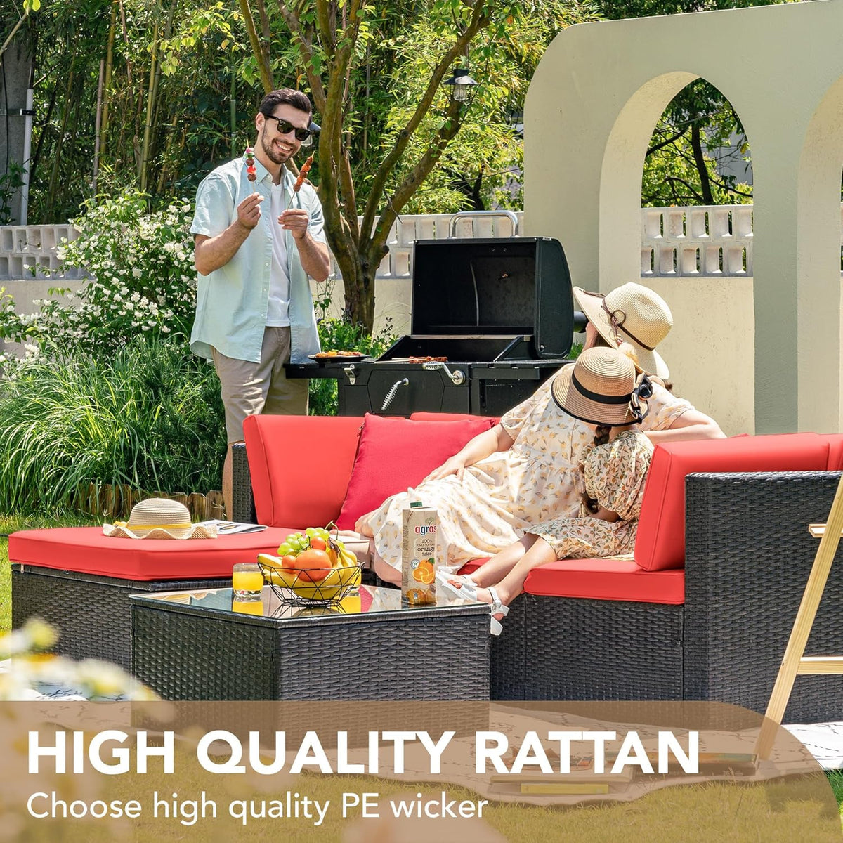 Devoko 5 Pieces Patio Furniture Sets All Weather Outdoor Sectional Patio Sofa Manual Weaving Wicker Rattan Patio Seating Sofas with Cushion and Glass Table(Beige) - image 51