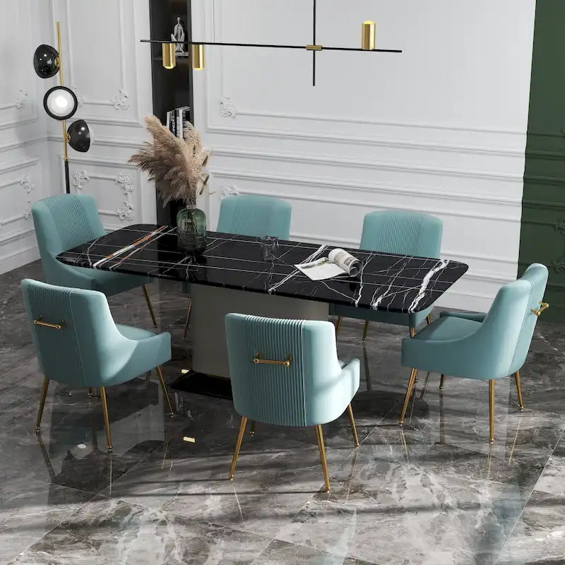 SEYNAR Set of 6 Modern Glam Boucle Velvet Dining or Vanity Chairs with Rear Handle - image 8