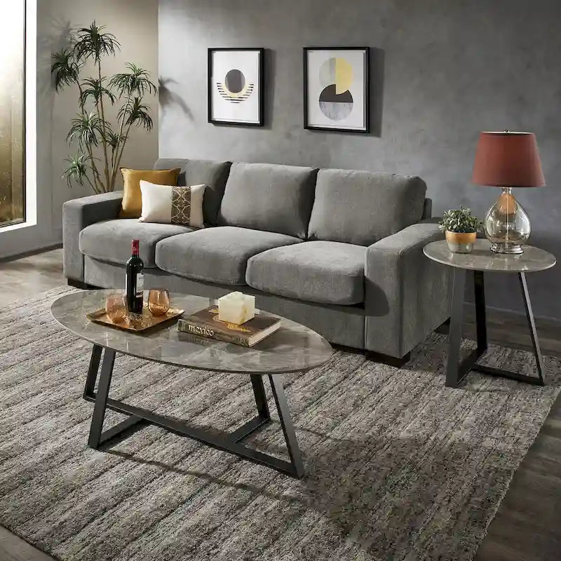 iNSPIRE Q Modern Jurmala Glossy Sintered Stone Tables with Grey Metal Base - image 3