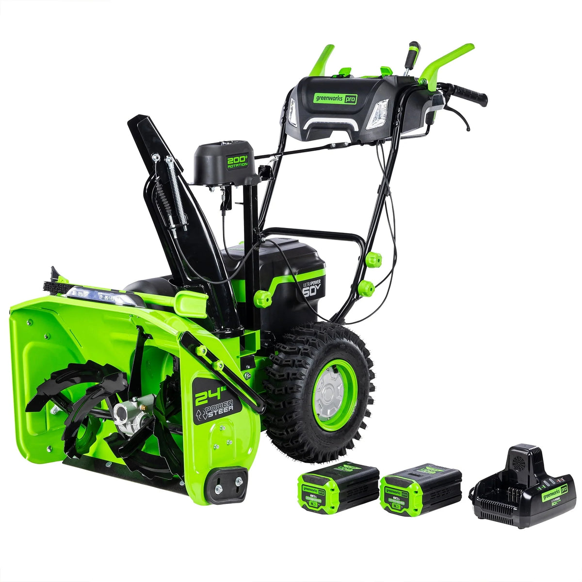 Greenworks 60V 24" Cordless Brushless Two - Stage Snow Blower with Two (2) 8.0ah Batteries & Dual - Port Charger - image 1
