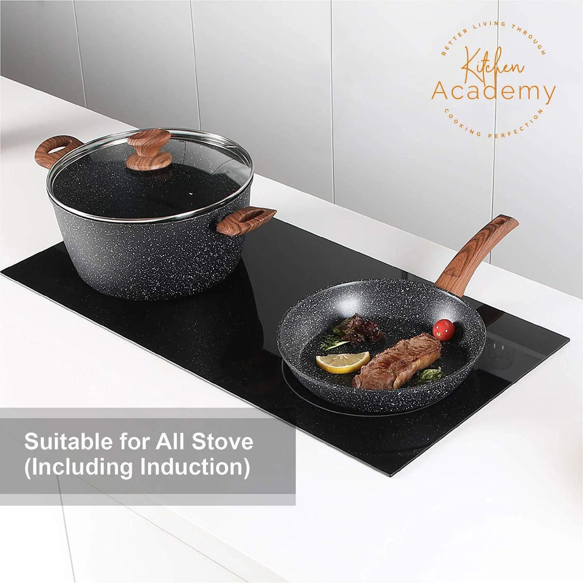 Kitchen Academy Induction Cookware Sets - 12 Piece Green Cooking Pan Set, Granite Nonstick Pots and Pans Set - image 5