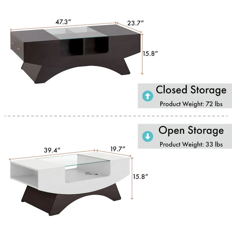 Angelic Contemporary Storage Coffee Table with Glass Insert by Furniture of America - image 2
