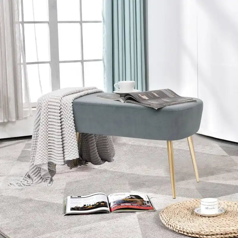 Adeco Velvet Footrest Bench with Metal Legs - Stylish Bed End Stool and Dressing Chair - image 21