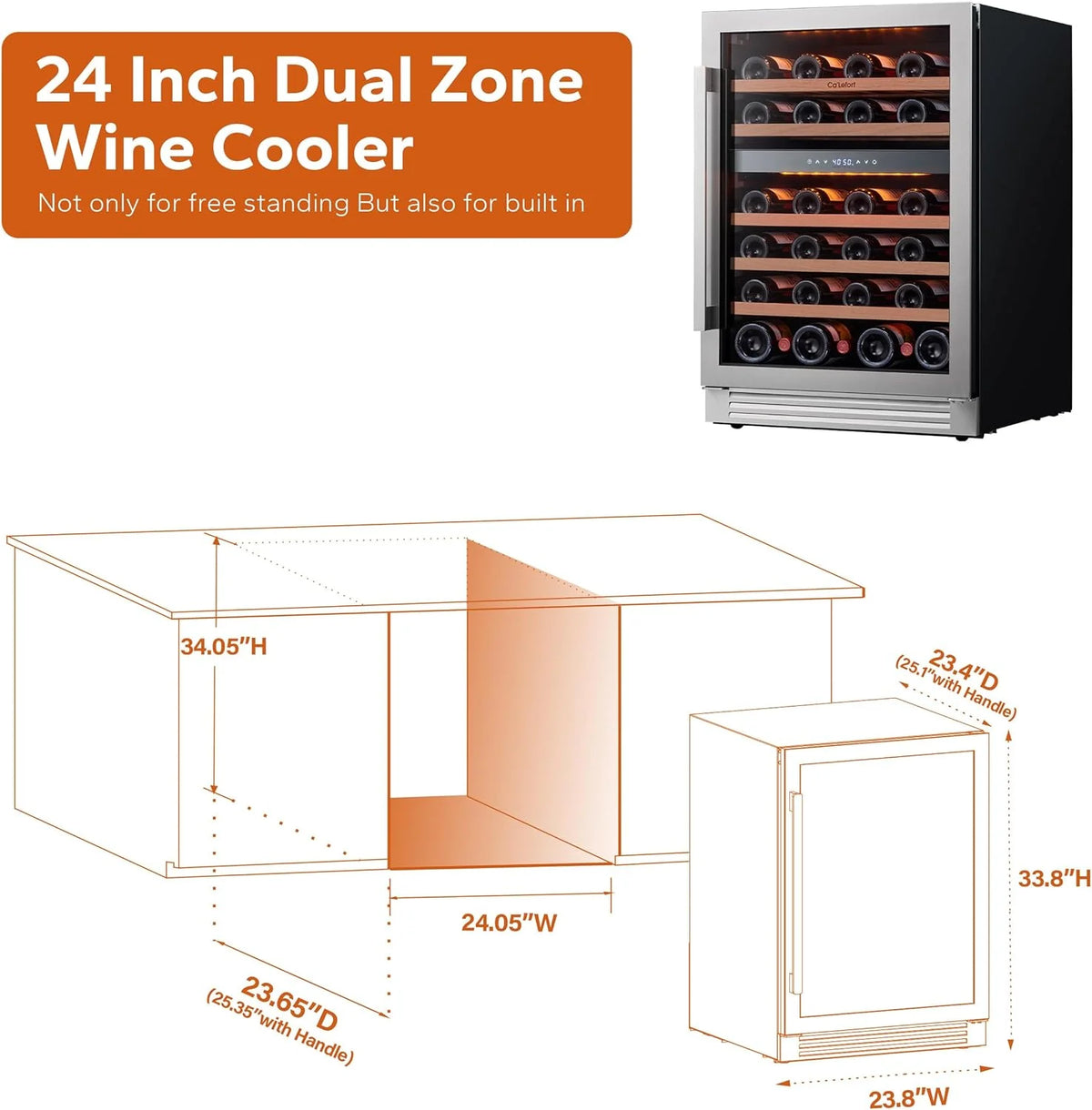 24'' Wine Cooler Refrigerator - 46 Bottle Wine Fridge Dual Zone with Modern Touch Intelligent Digital 40°-65°F Low Noise, Built in or Freestanding Wine Cooler for Home and Kitchen - image 10