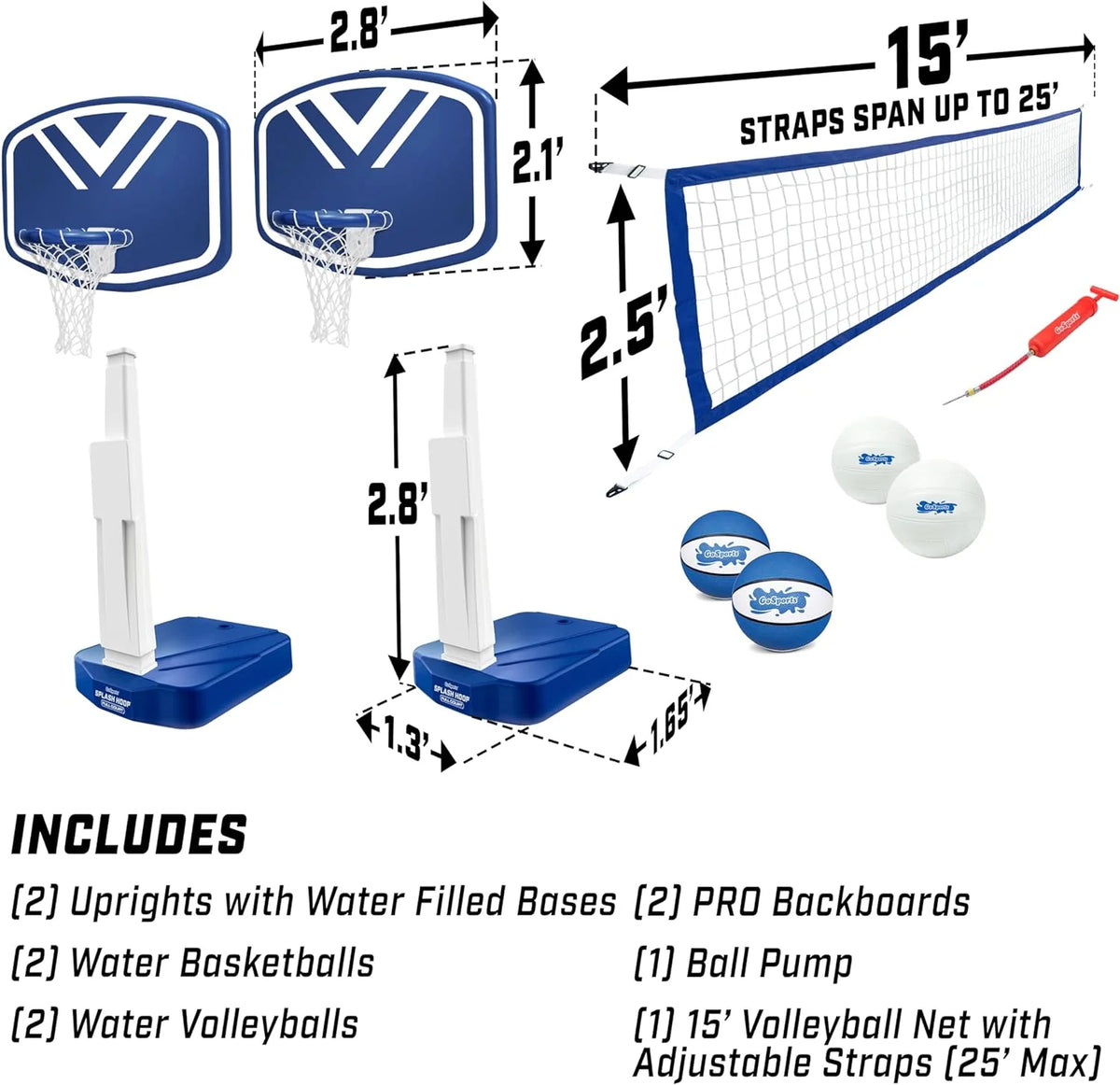 Splash Hoop 2-in-1 Full Court Pool Basketball & Volleyball Game Set - image 4