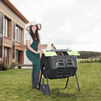 Large Compost Tumbler Bin Dual Compartment Better AirCirculation Efficient Compost BPA Free Sturdy Steel Frame 43Gallon (2 21.5Gal) Blue Door - image 11