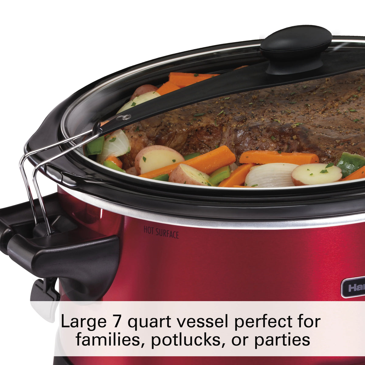 Hamilton Beach Stay or Go Programmable Slow Cooker with Party Dipper, 7 Quart Capacity, Removable Crock, Red, 33478 - image 5